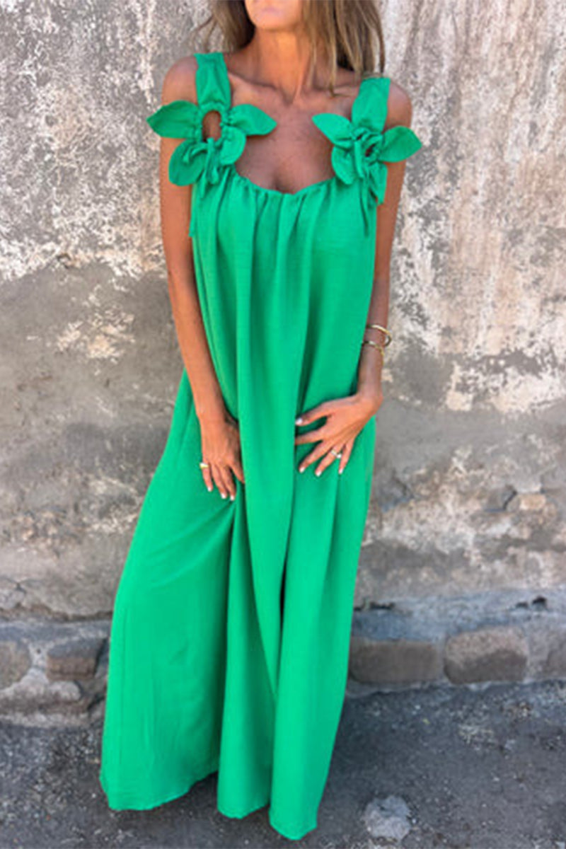 Casual Solid Color Flower Shape U Neck Sling Dresses