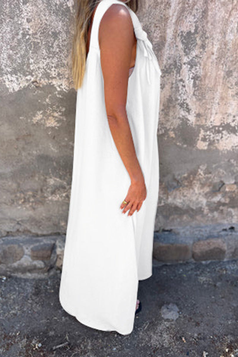 Casual Solid Color Flower Shape U Neck Sling Dresses