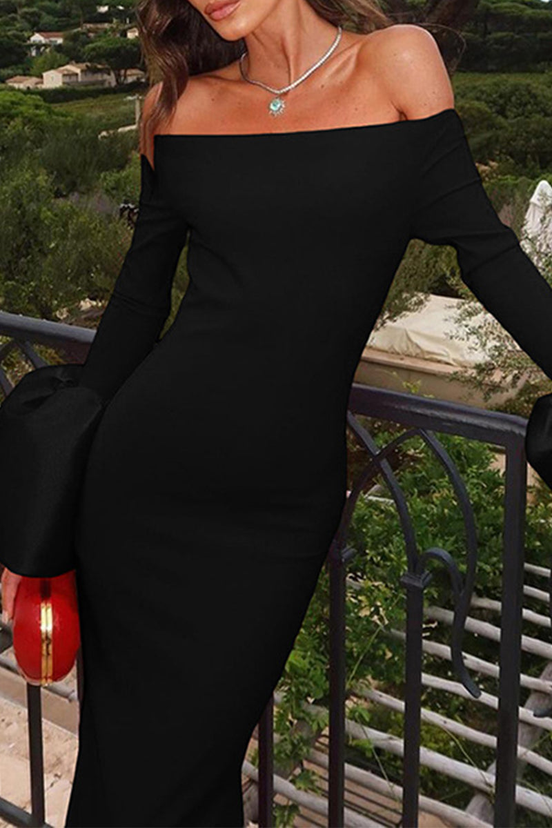 Sexy Solid Color Backless Off Shoulder Long Dresses