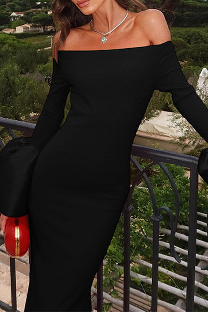 Sexy Solid Color Backless Off Shoulder Long Dresses