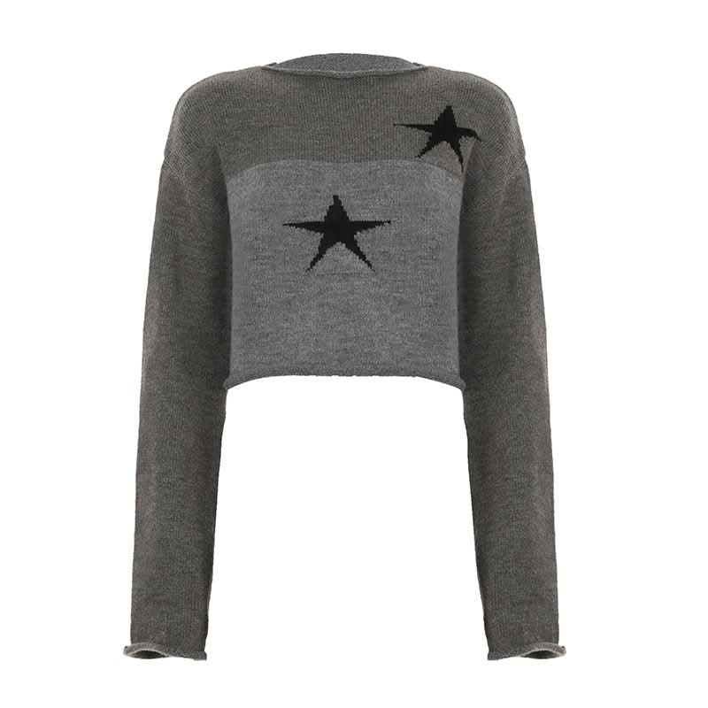 Long sleeve crewneck five-pointed star pattern top