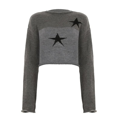 Long sleeve crewneck five-pointed star pattern top