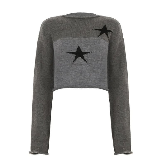 Long sleeve crewneck five-pointed star pattern top