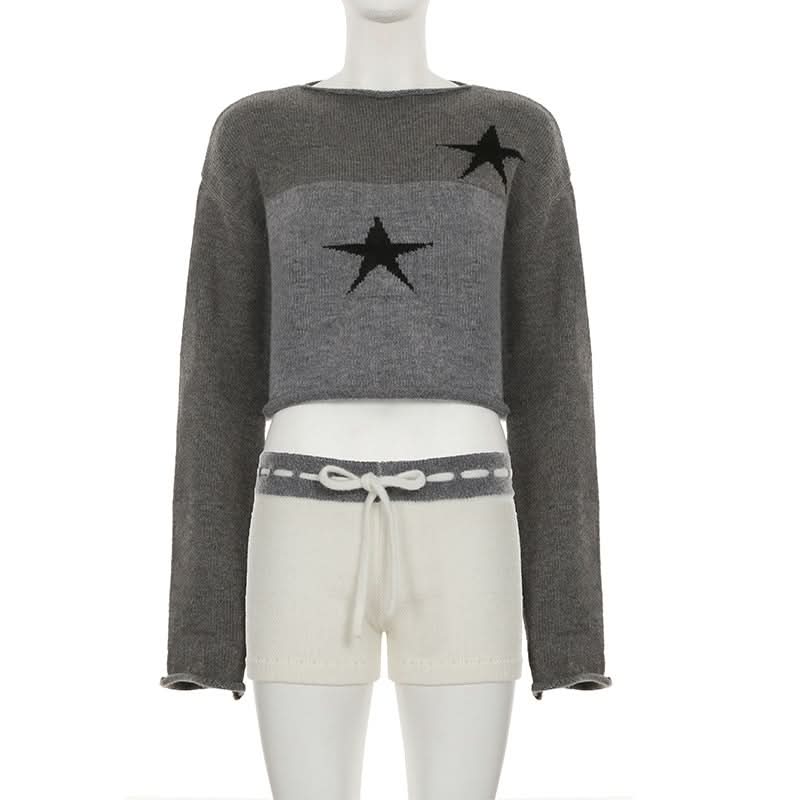 Long sleeve crewneck five-pointed star pattern top