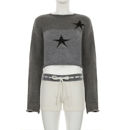 Long sleeve crewneck five-pointed star pattern top