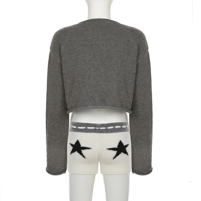Long sleeve crewneck five-pointed star pattern top