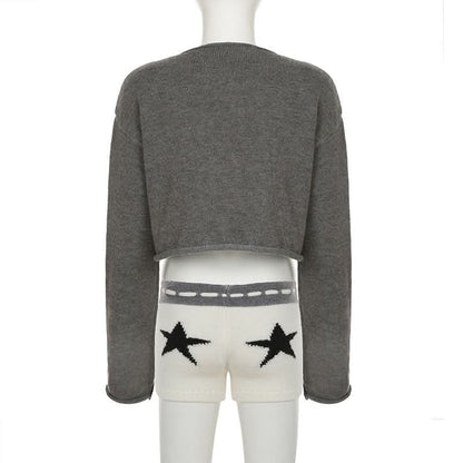 Long sleeve crewneck five-pointed star pattern top