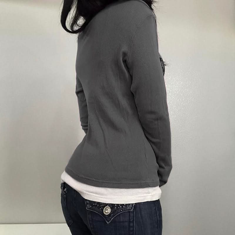 Long sleeve ribbed print patchwork top