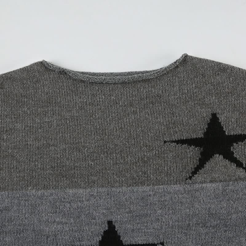 Long sleeve crewneck five-pointed star pattern top