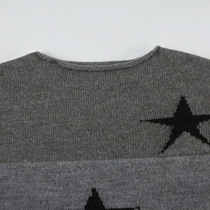 Long sleeve crewneck five-pointed star pattern top