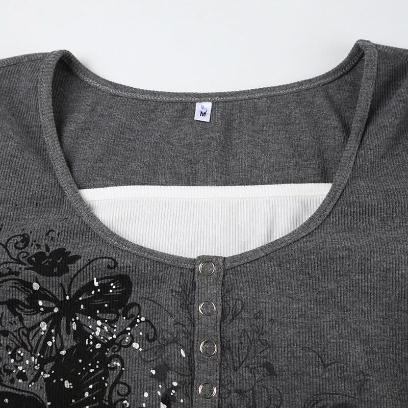 Long sleeve ribbed print patchwork top