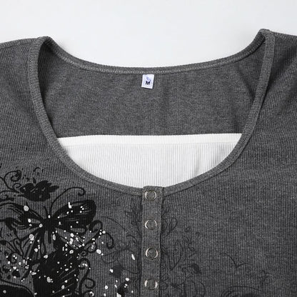 Long sleeve ribbed print patchwork top