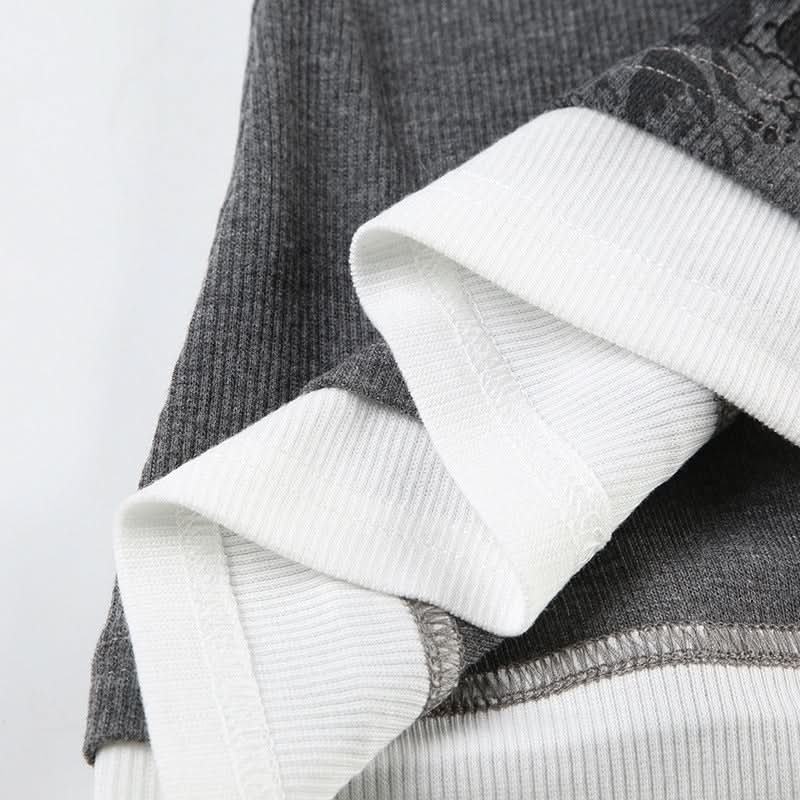 Long sleeve ribbed print patchwork top