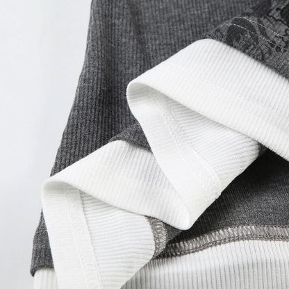 Long sleeve ribbed print patchwork top