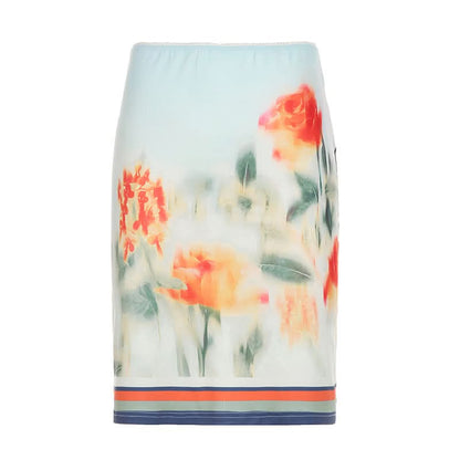 Ruched flower print contrast mini skirt