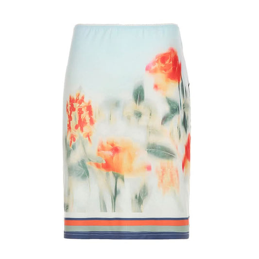 Ruched flower print contrast mini skirt