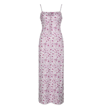 Square neck ruched flower print cami maxi dress