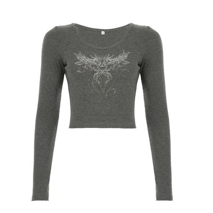 Long sleeve round neck ribbed abstract top