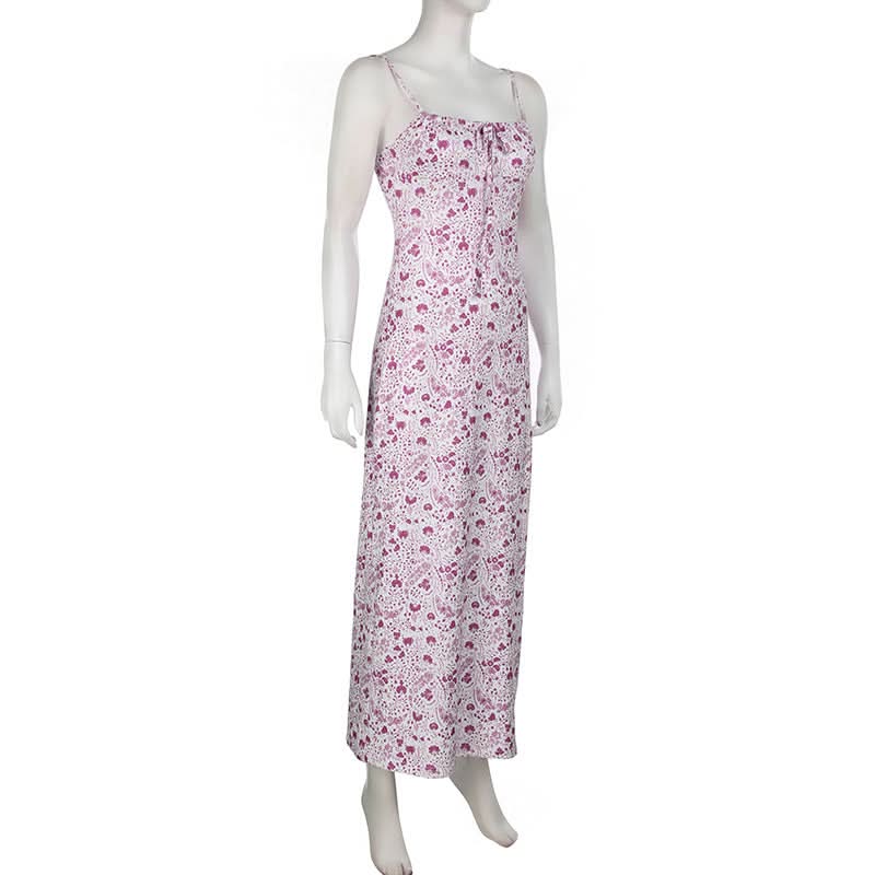 Square neck ruched flower print cami maxi dress