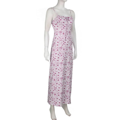 Square neck ruched flower print cami maxi dress