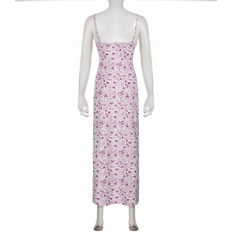 Square neck ruched flower print cami maxi dress