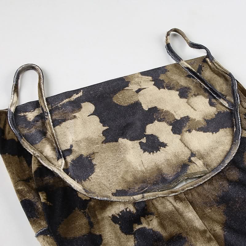 Print velvet backless contrast cami maxi dress