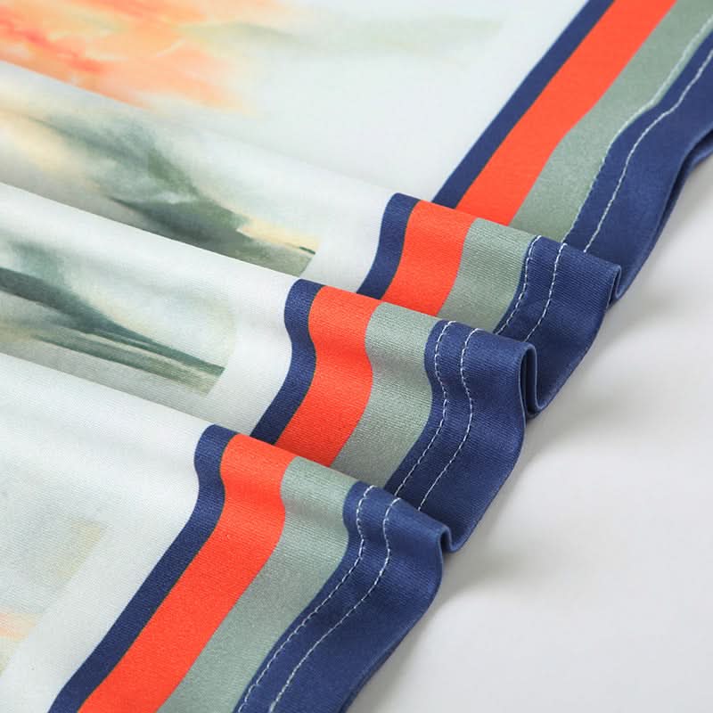 Ruched flower print contrast mini skirt