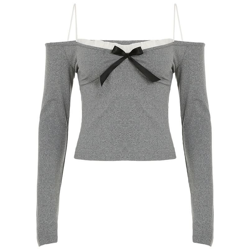 Ruffle bowknot long sleeve spaghetti strap top