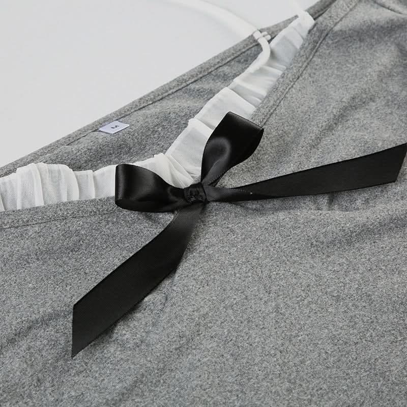 Ruffle bowknot long sleeve spaghetti strap top