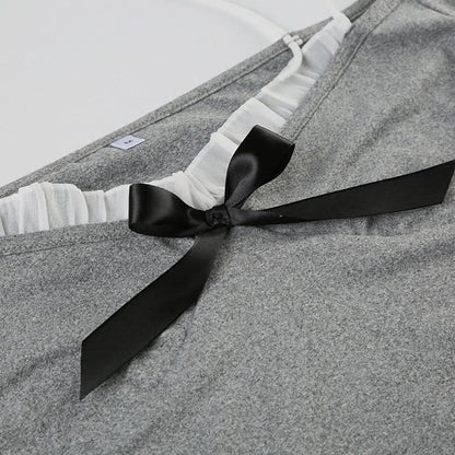 Ruffle bowknot long sleeve spaghetti strap top