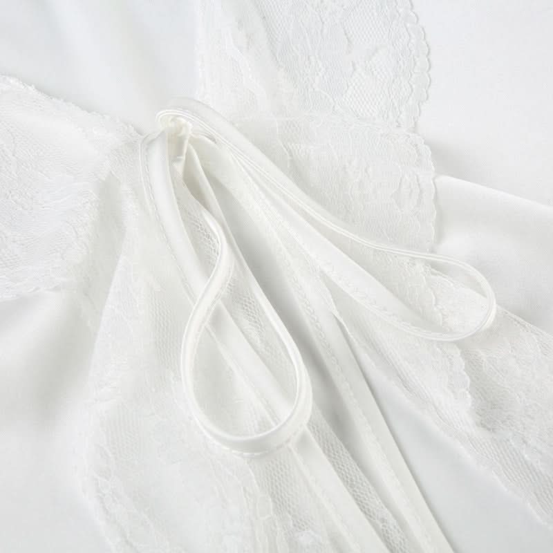 Self tie lace hem satin deep V neck cami top