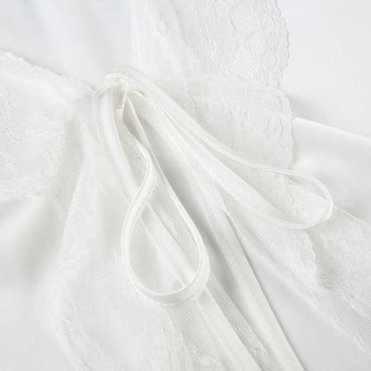 Self tie lace hem satin deep V neck cami top
