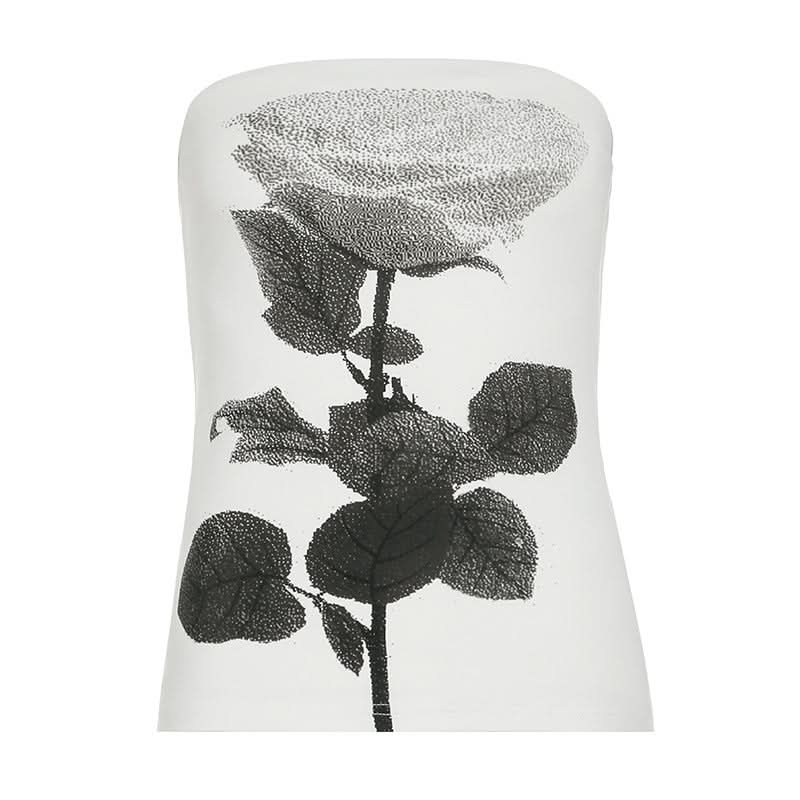 Flower print backless contrast tube top