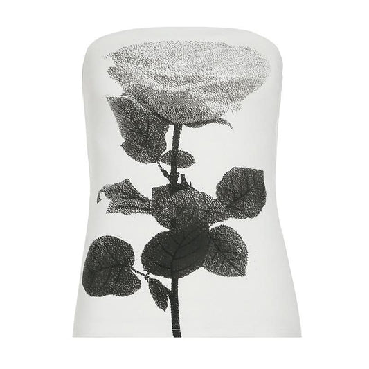 Flower print backless contrast tube top