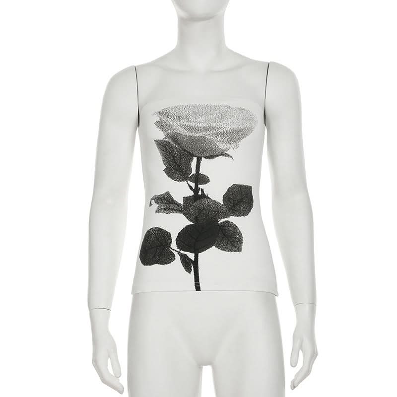 Flower print backless contrast tube top