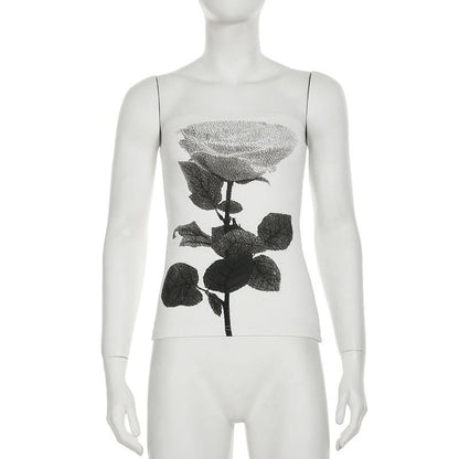 Flower print backless contrast tube top