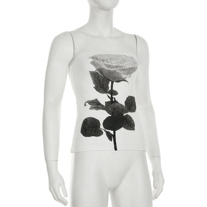 Flower print backless contrast tube top