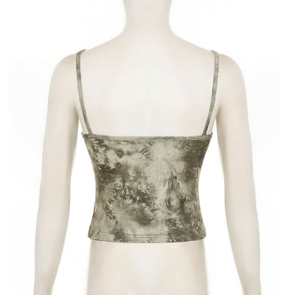 Ruched v neck print backless cami top