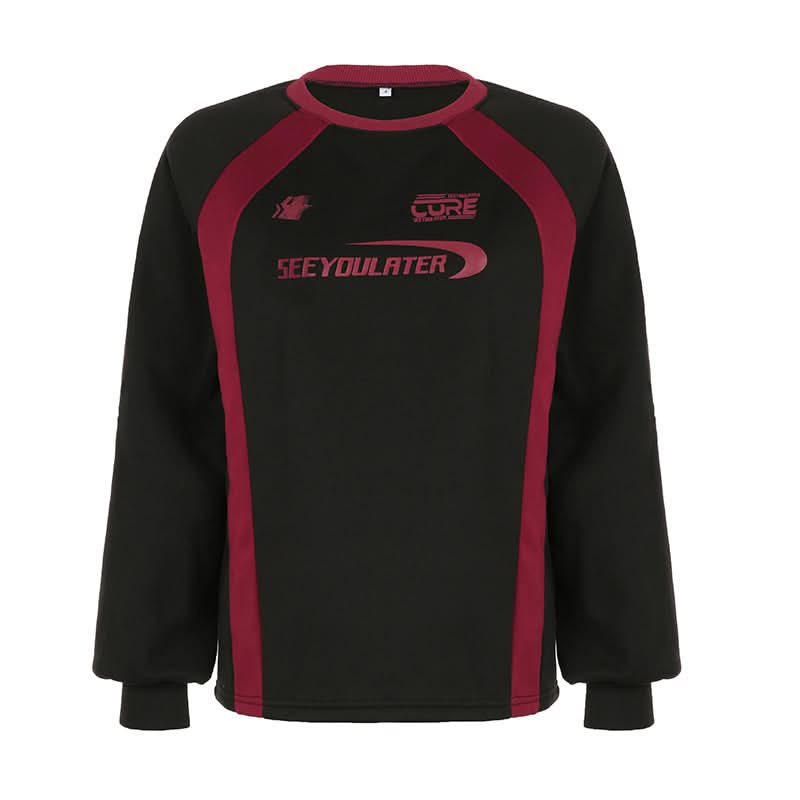 Long sleeve crewneck letter pattern contrast top