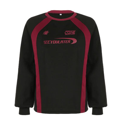 Long sleeve crewneck letter pattern contrast top