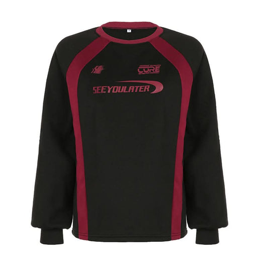 Long sleeve crewneck letter pattern contrast top