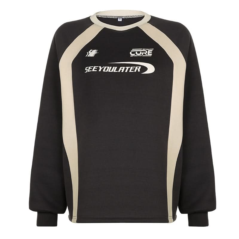 Long sleeve crewneck letter pattern contrast top
