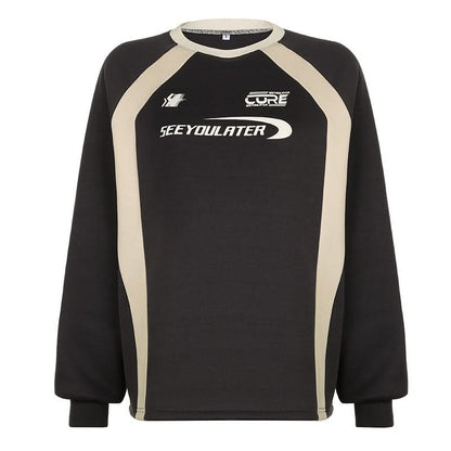Long sleeve crewneck letter pattern contrast top