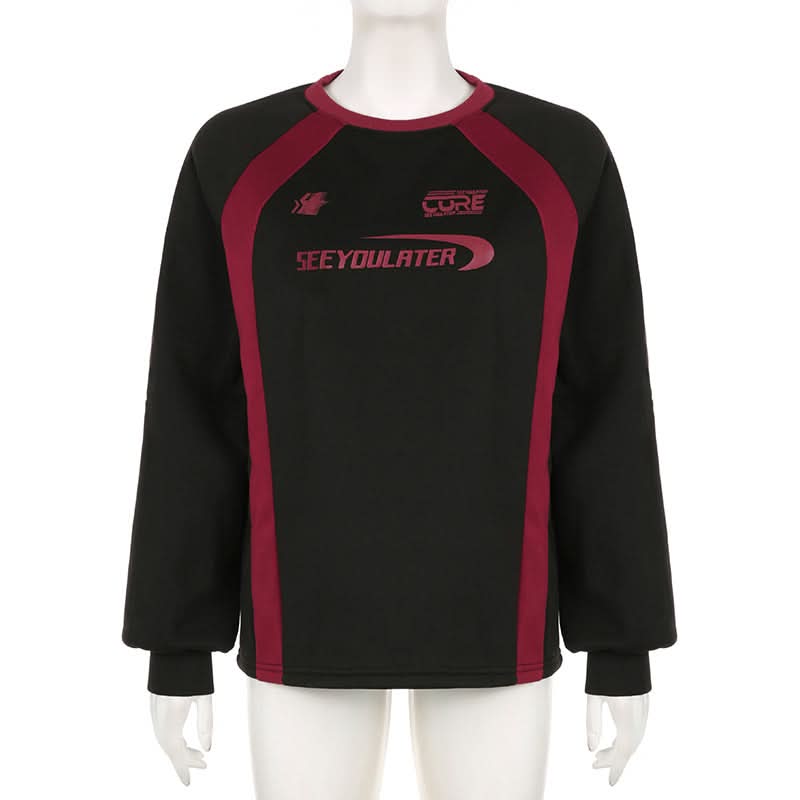 Long sleeve crewneck letter pattern contrast top