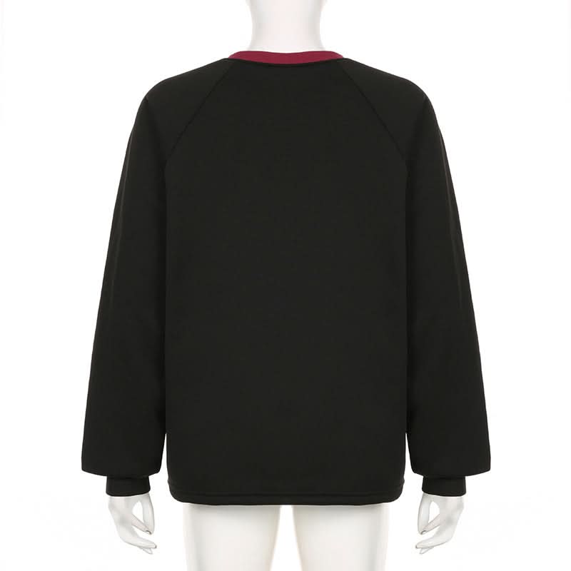Long sleeve crewneck letter pattern contrast top