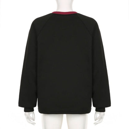 Long sleeve crewneck letter pattern contrast top