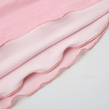 Bowknot halter lace hem deep V neck mesh mini dress