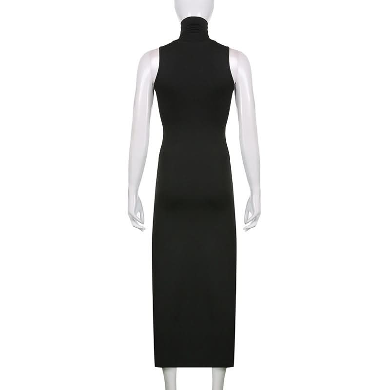High neck slit abstract contrast midi dress