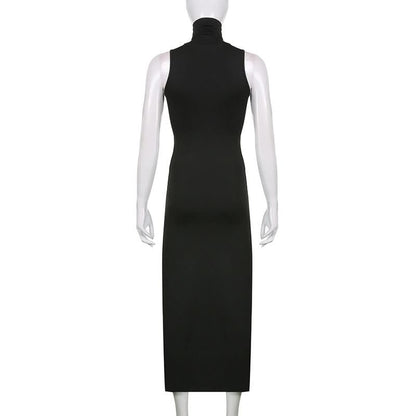 High neck slit abstract contrast midi dress