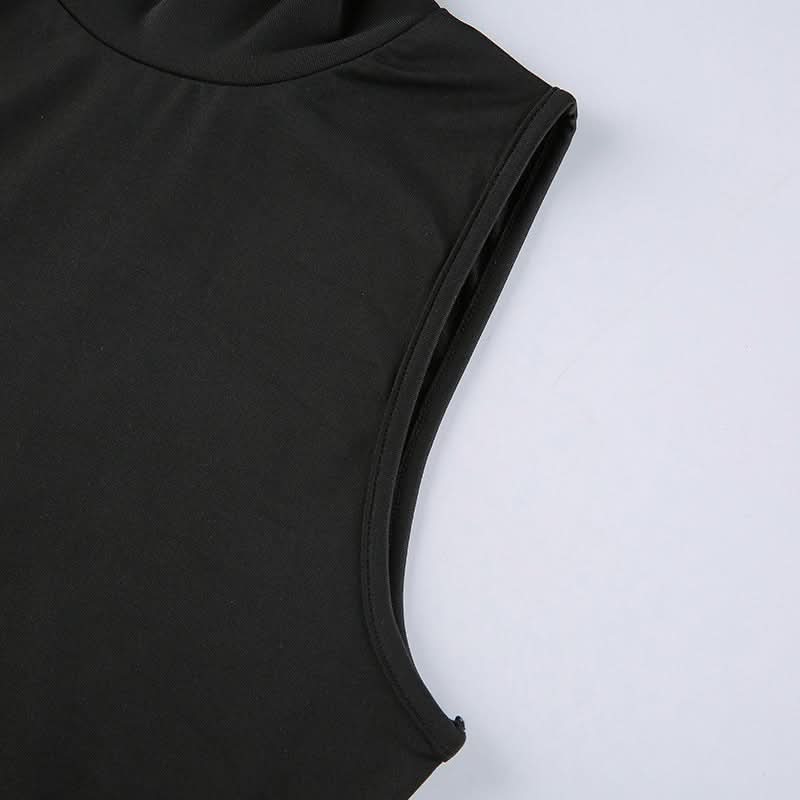 High neck slit abstract contrast midi dress